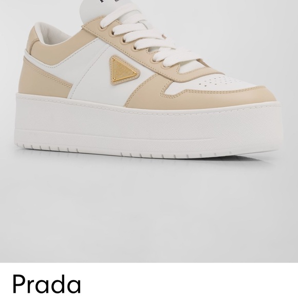Prada Women's Downtown Bi-Color Leather Low Top Sneakers - Picture 3 of 8